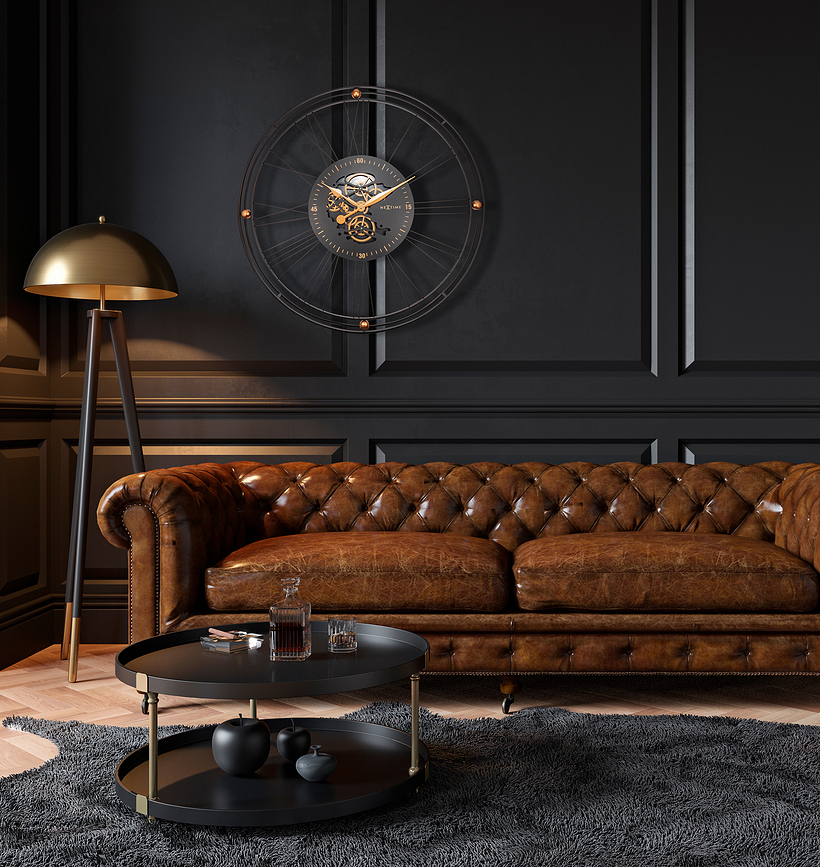 Roman Gear Clock Ρολόι Τοίχου, 90,5 cm, μαύρο-ασημί