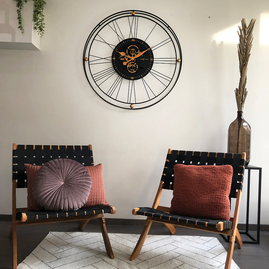 Roman Gear Clock Stenska ura, 90,5 cm, črno-srebrna