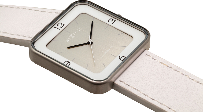 Square Wrist Montre, blanche, avec cadran argenté