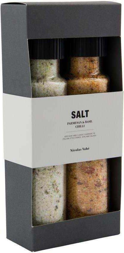 Nicolas Vahé Geschenkset Salz mit Parmesan und Basilikum und Salz mit Chili, 2-teilig