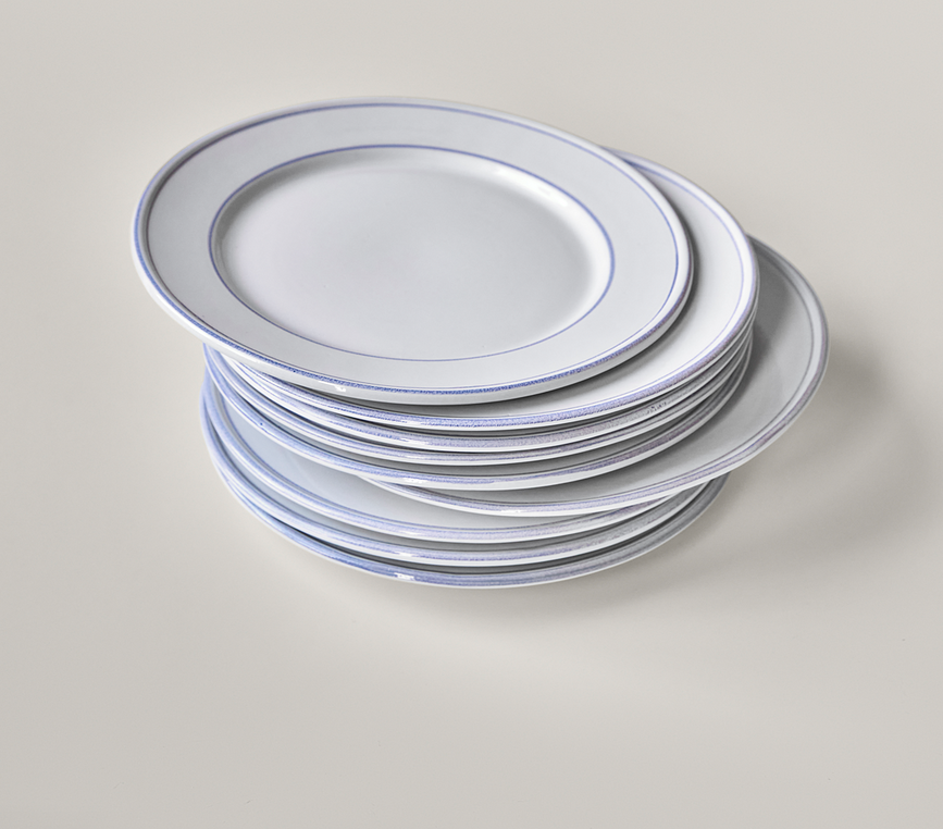 Platos llanos NVBistro, 27 cm, blancos y azules, 2 unidades