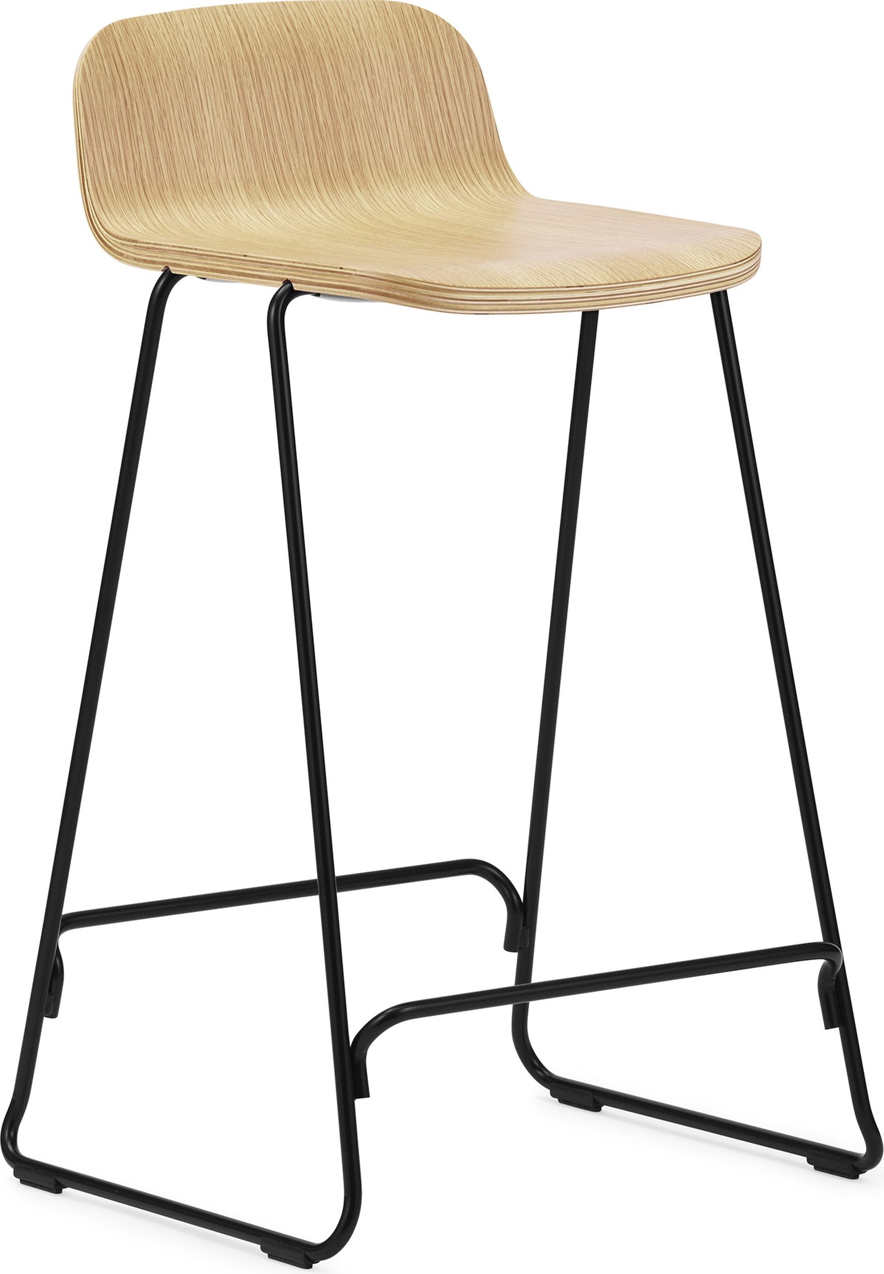 Just Barhocker 65 cm helle Eiche mit Rückenlehne und schwarzem Sockel