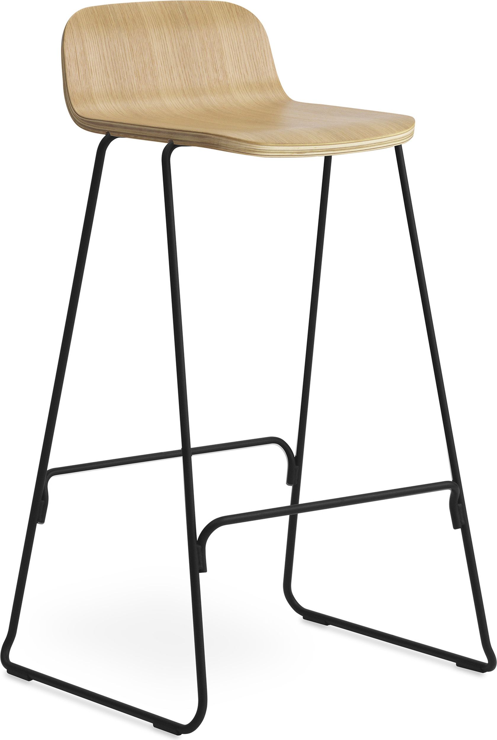 Just Barhocker 75 cm helle Eiche mit Rückenlehne und schwarzem Sockel