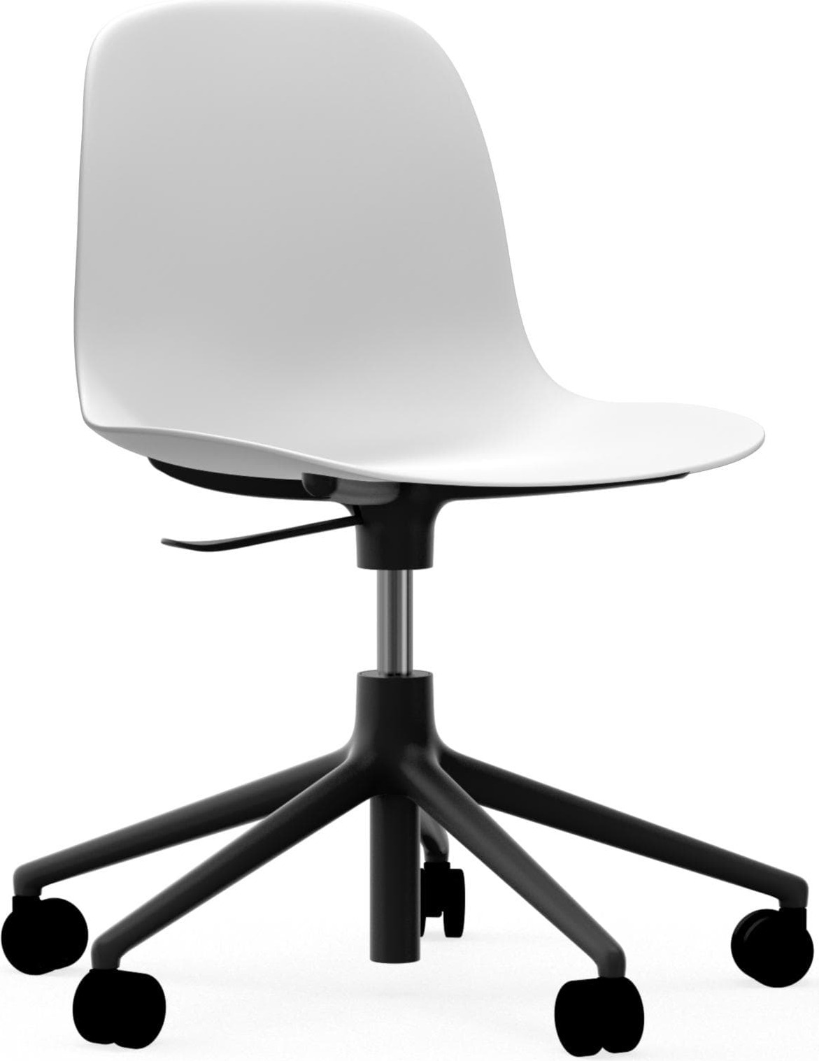 Krzesło na kółkach Form Swivel 5W białe na czarnych aluminiowych nogach