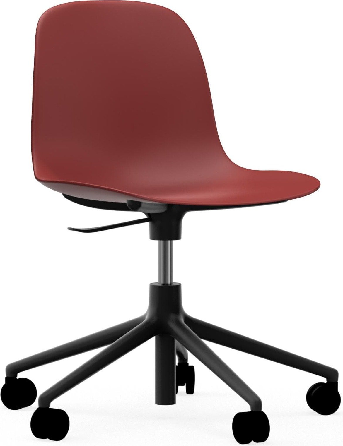 Krzesło na kółkach Form Swivel 5W czerwone na czarnych aluminiowych nogach