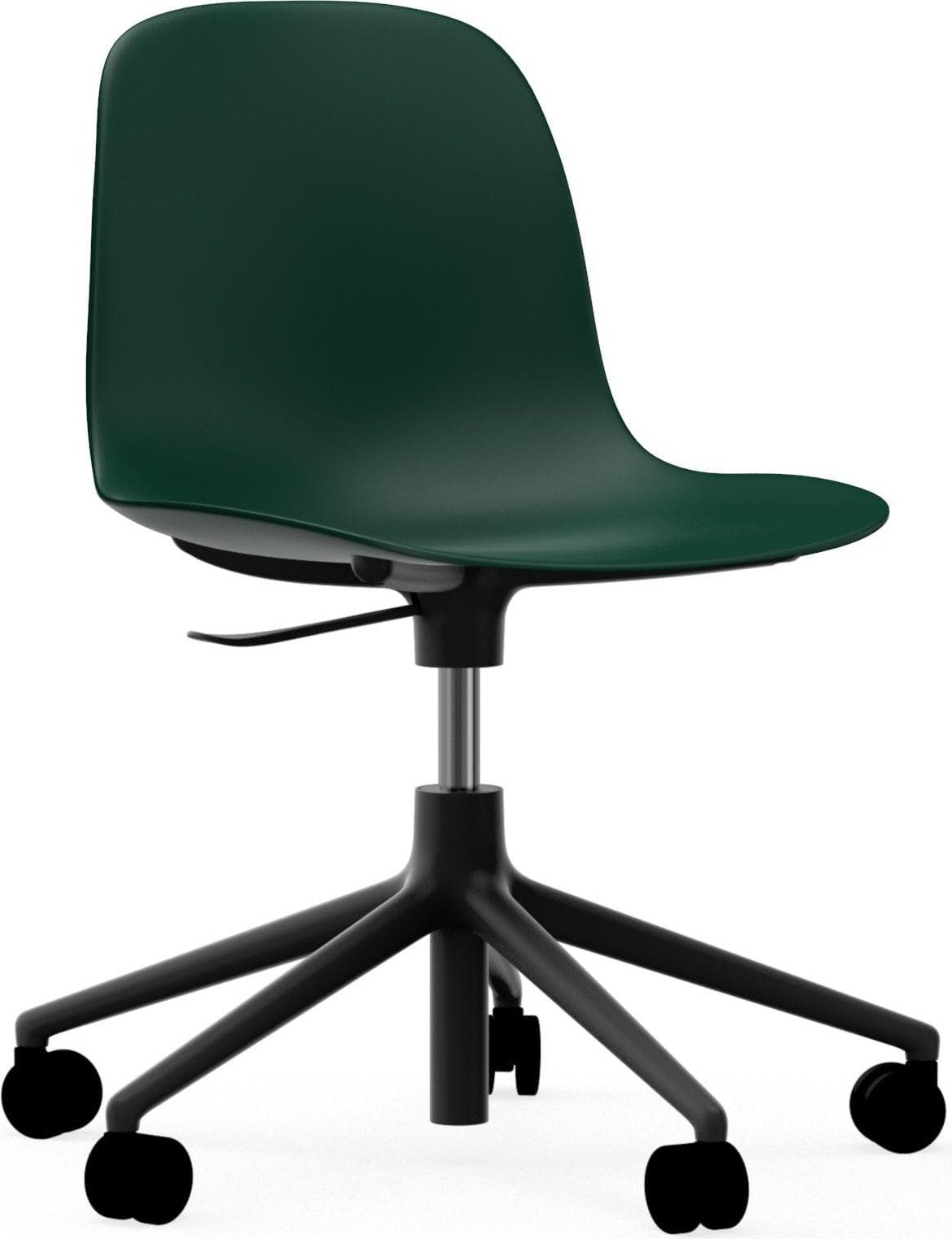 Krzesło na kółkach Form Swivel 5W zielone na czarnych aluminiowych nogach