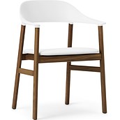 Krzesło z podłokietnikami Herit ciemny dąb siedzisko skórzane białe