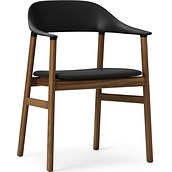 Krzesło z podłokietnikami Herit ciemny dąb siedzisko skórzane czarne