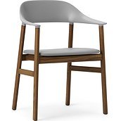 Krzesło z podłokietnikami Herit ciemny dąb siedzisko skórzane szare