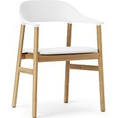 Krzesło z podłokietnikami Herit jasny dąb siedzisko skórzane białe