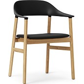 Krzesło z podłokietnikami Herit jasny dąb siedzisko skórzane czarne