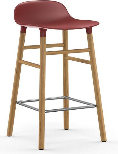 Stołek barowy Form 65 cm czerwony drewno dębowe