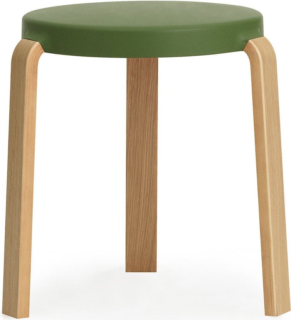 Tap Hocker olivenfarben mit Beinen aus Eiche