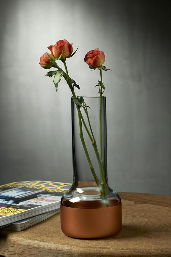 Contour Vase 20 cm, transparent, avec base en cuivre