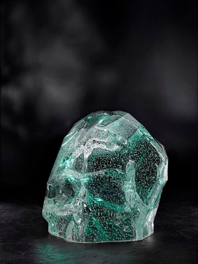 Figura decorativa Calavera Memento Mori, color cobre, tamaño L