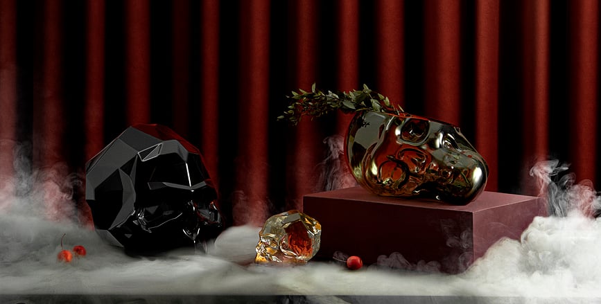 Memento Mori Dekorativna figura lobanje, S, opalno zelena