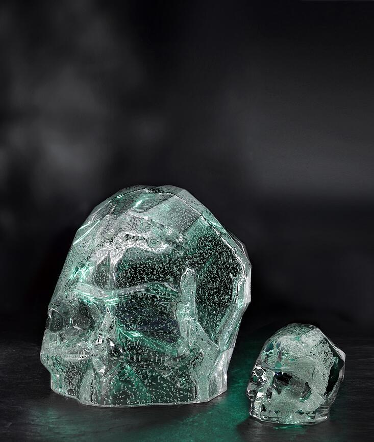 Memento Mori Dekorativna figura lobanje, S, opalno zelena