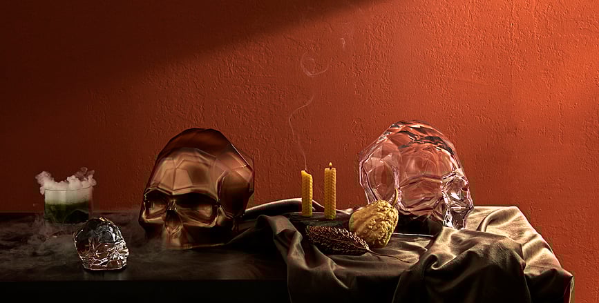 Memento Mori Figurica lubanja S opalizirajuća zelena