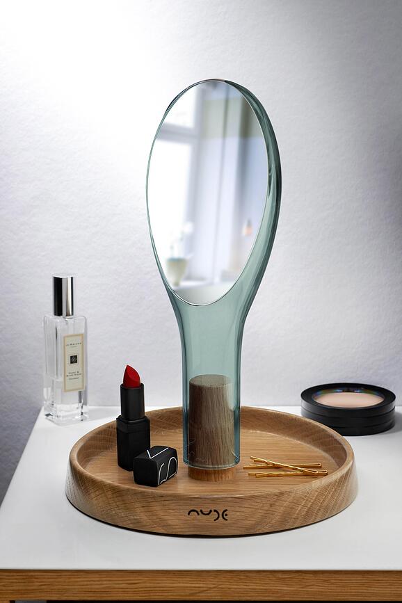 Moon Miroir Cosmétique avec base en bois, transparent
