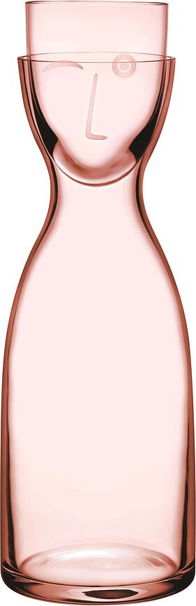 Mr. & Mrs. Wasserkaraffe 700 ml rosa mit Trinkglas 2 El.