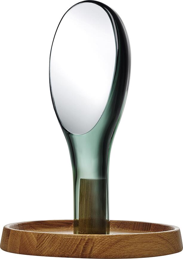 Specchio da trucco Moon tonalità verde con base in legno