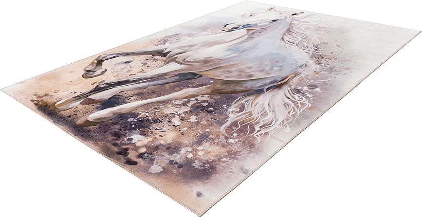 Alfombra infantil Torino Kids, 80 x 120 cm, blanca, con diseño de caballo