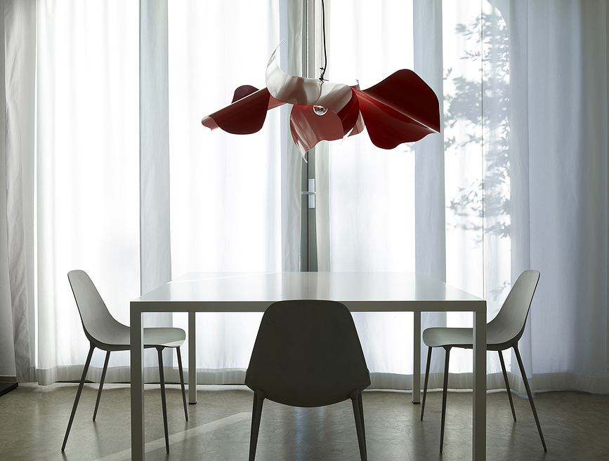 Lámpara Colgante Papavero Raggiante, diseño de flor, roja, talla L