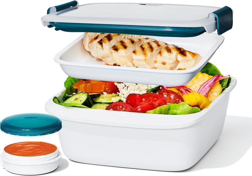 Fiambrera para ensaladas Prep & Go, 1,5 l, blanco y azul
