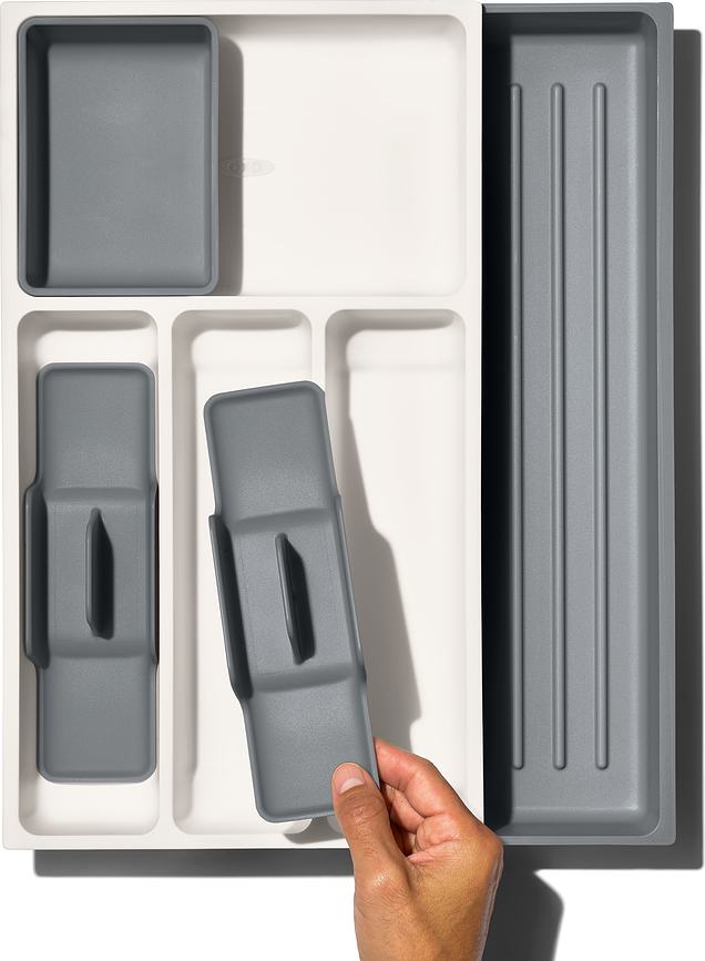 Organizador para Cajón ajustable Good Grips, 41,5 cm, blanco y gris, con compartimentos