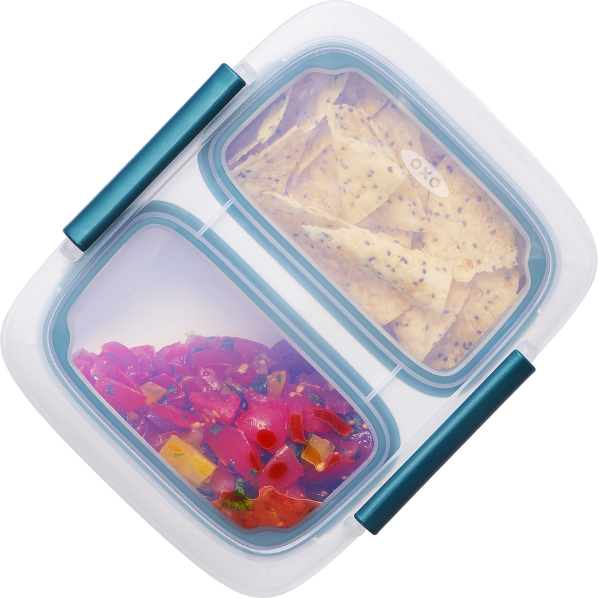 Prep & Go Posoda za malico, belo-modra, z 2 predelkoma