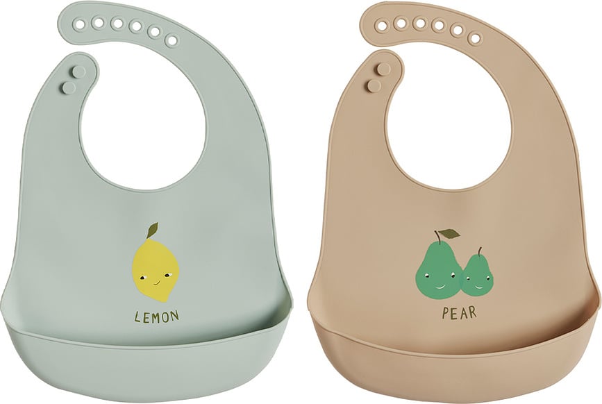 Baberos con bolsillo recogedor Yummy, marrón y azul, Pack de 2