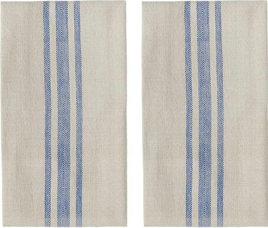 Linu Torchons de Cuisine 50 x 70 cm, beige-bleu, Lot de 2