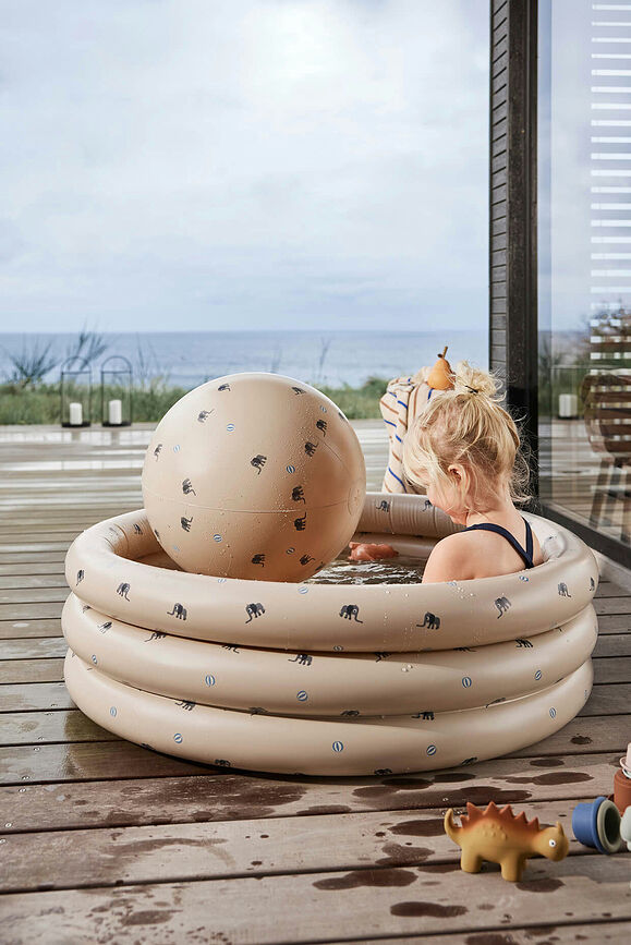 OYOY Giraffe Piscine Gonflable pour enfants, avec ballon de plage, 120 cm, jaune, Set 2 pièces