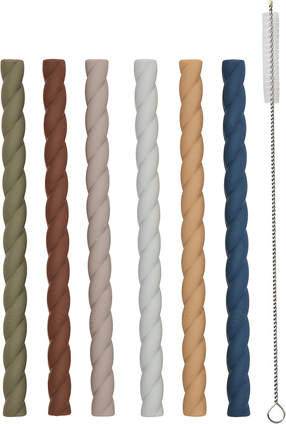 Pajitas reutilizables con cepillo de limpieza Mellow, tonos tierra, Set de 7 piezas