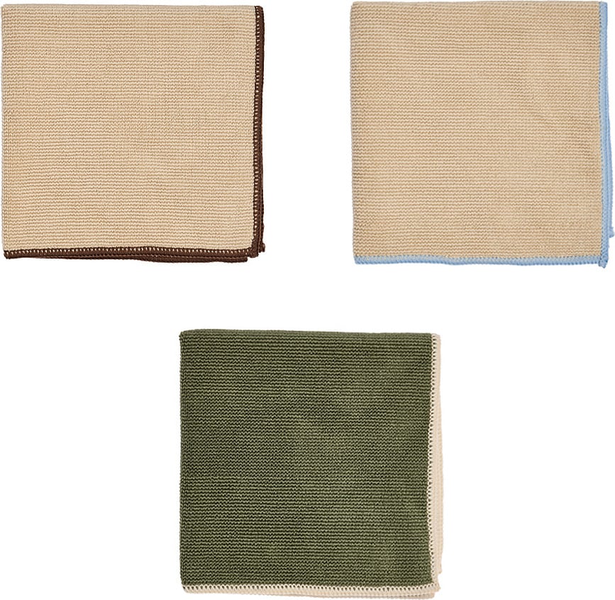 Paños de cocina Mundus, 30 x 30 cm, beige y verde, Pack de 3