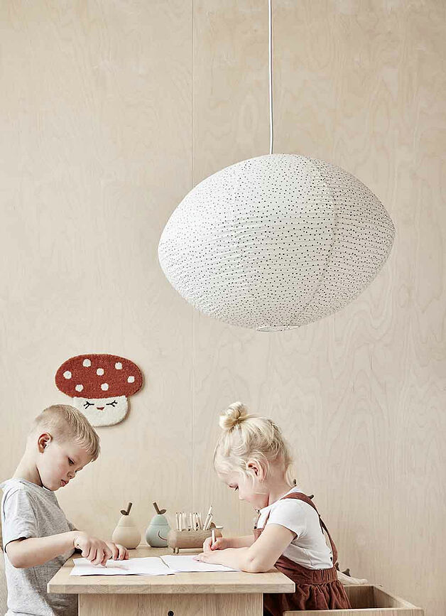 Pantalla de papel Moyo, 44 cm, blanca, de lunares