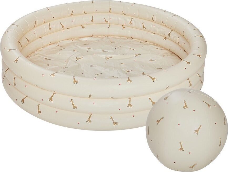 Piscina Hinchable infantil OYOY Giraffe, 85 cm, amarillo, con pelota de playa, Set de 2 piezas