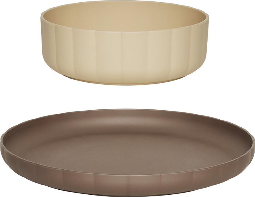 Vajilla Infantil Pullo, marrón y beige, Set de 2 piezas