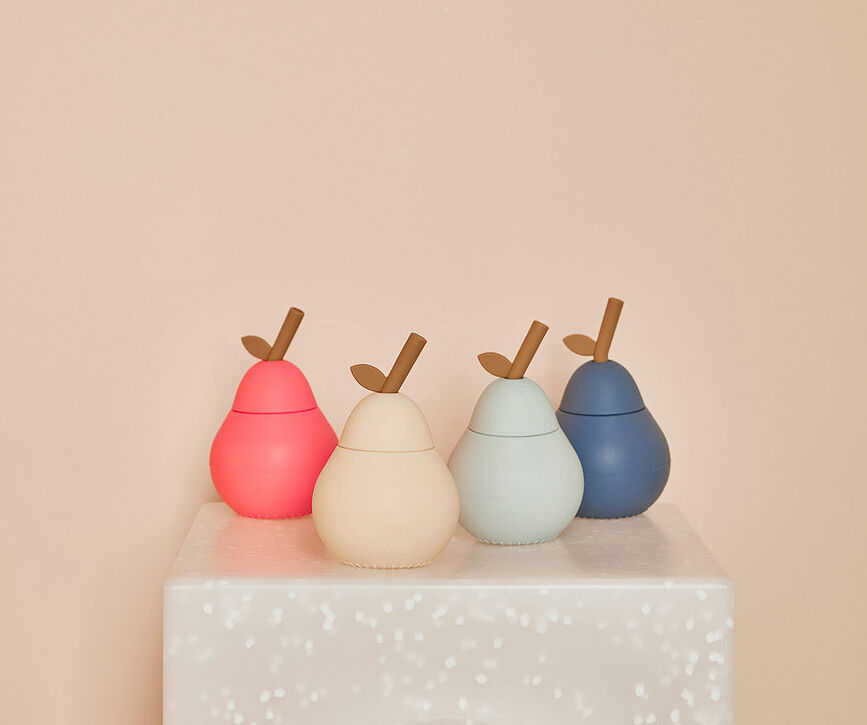 Vaso con pajita Pear, azul