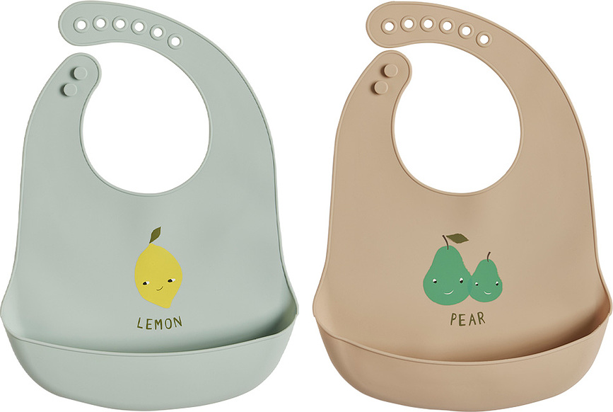 Yummy Bavoirs avec poche de récupération, marron et bleus, Lot de 2
