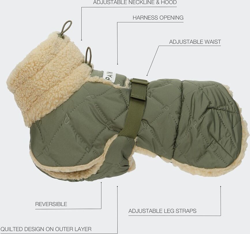Chaqueta para perro acolchada Sherpa Paikka, 55 cm, color oliva
