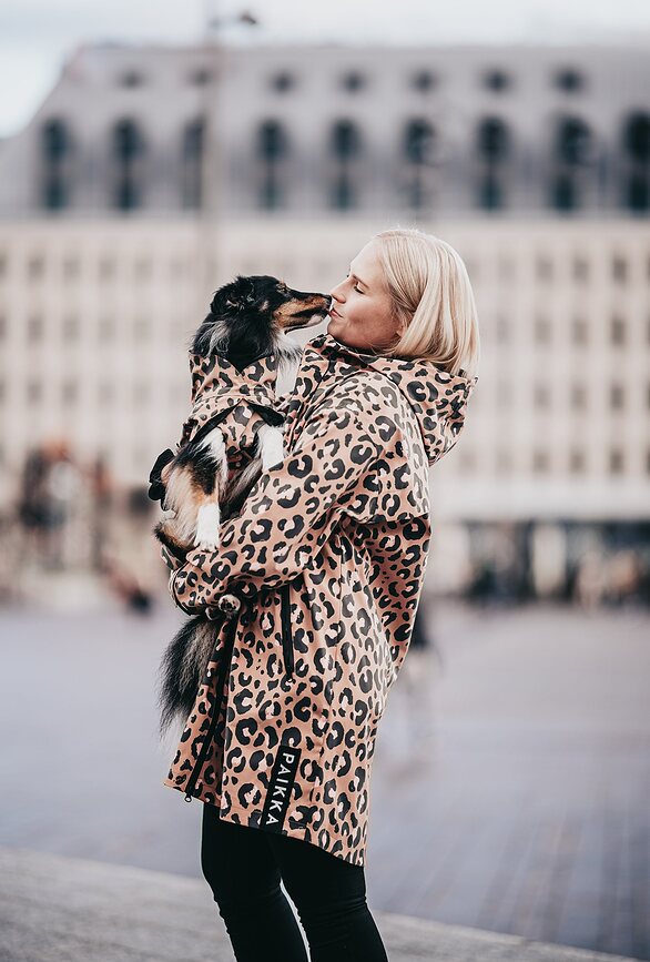 Impermeable para Perro Paikka Visibility Lite, 40 cm, estampado de leopardo, marrón