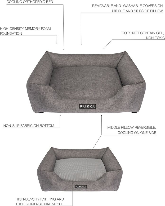 Paikka Cooling Lit pour Chien orthopédique, 90 cm, gris