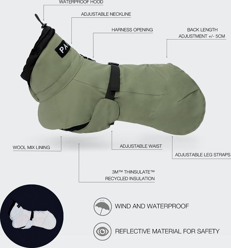 Paikka Visibility Winter Wool Jakna za Psa zimska reflektirajuća 70 cm zelena