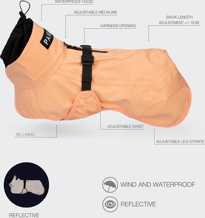Paikka Reflective Manteau de Pluie pour Chien, 60 cm, pêche