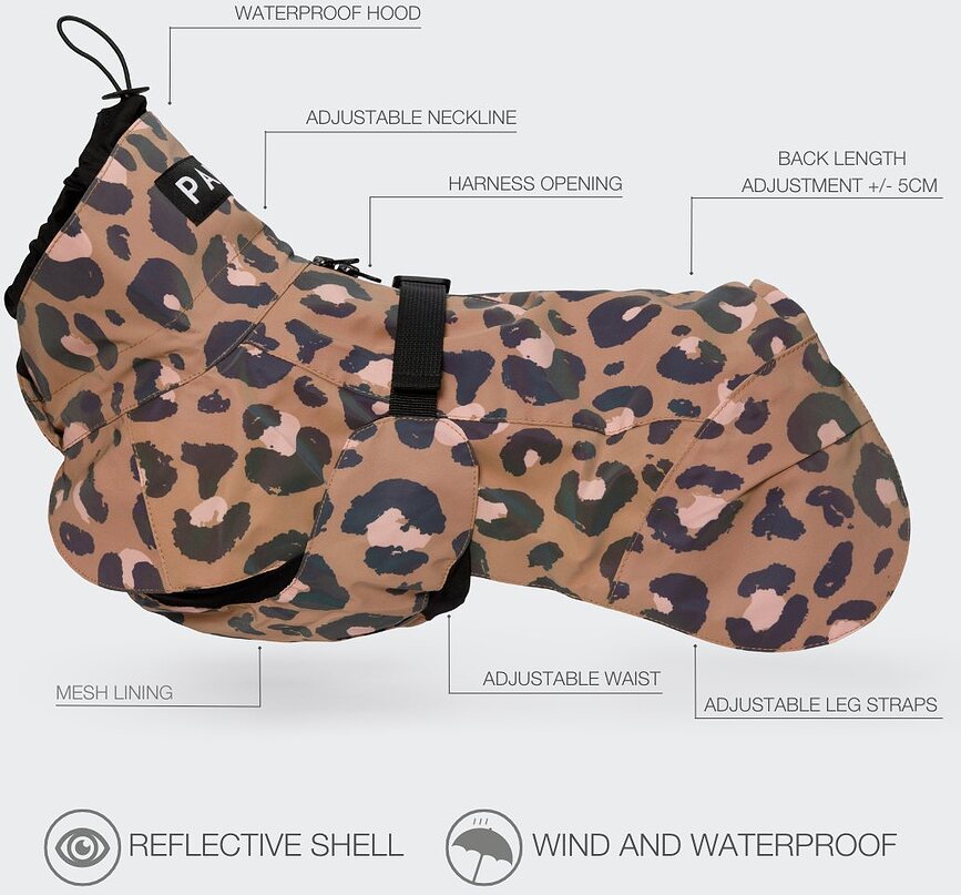 Paikka Visibility Lite Manteau de Pluie pour Chien, 40 cm, imprimé léopard marron