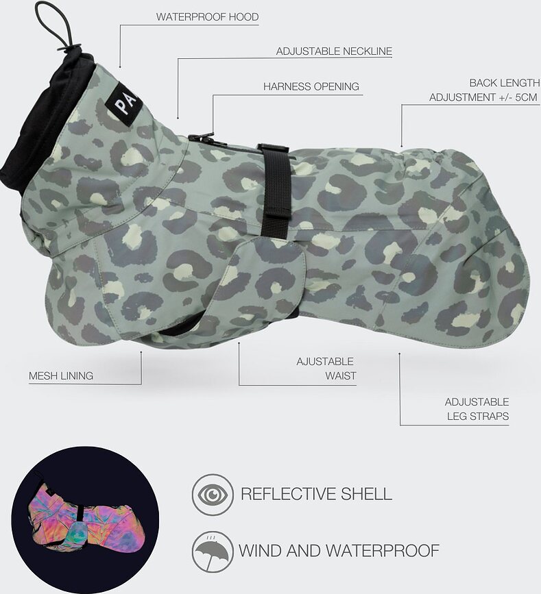 Paikka Visibility Lite Manteau de Pluie pour Chien, 30 cm, motif léopard vert