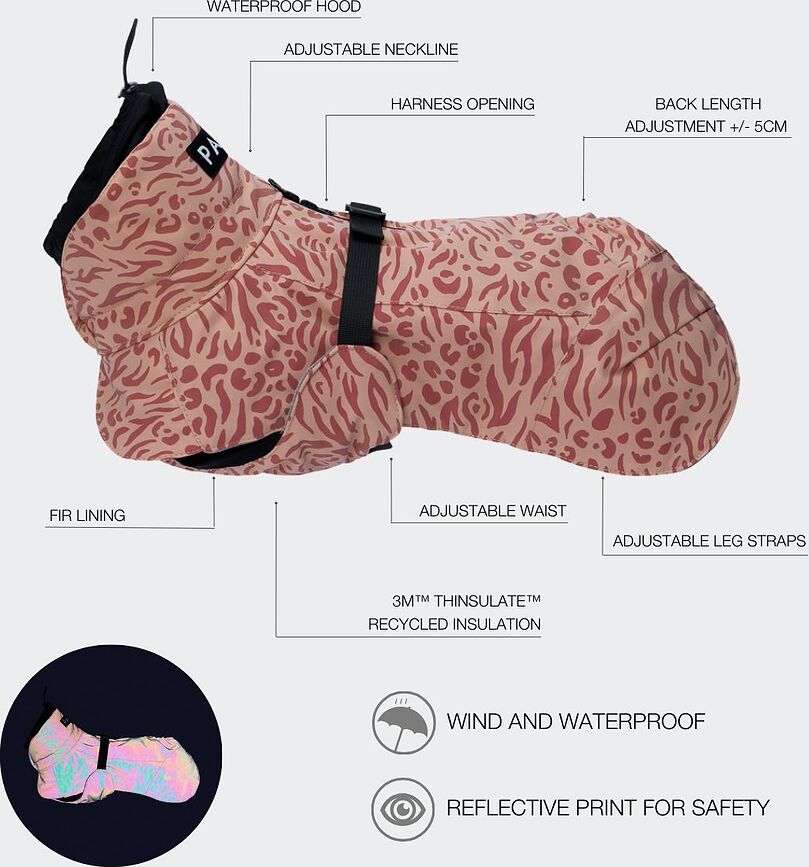 Paikka Visibility Winter Manteau pour Chien, 45 cm, rose