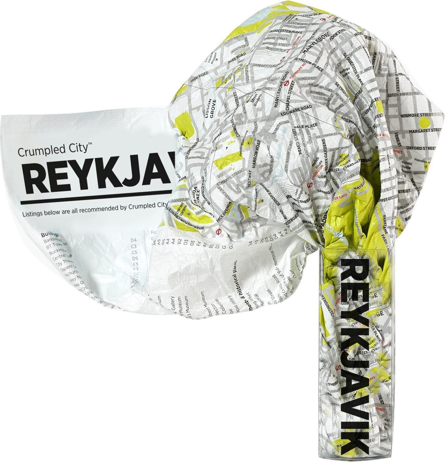 Crumpled City Landkarte Reykjavik