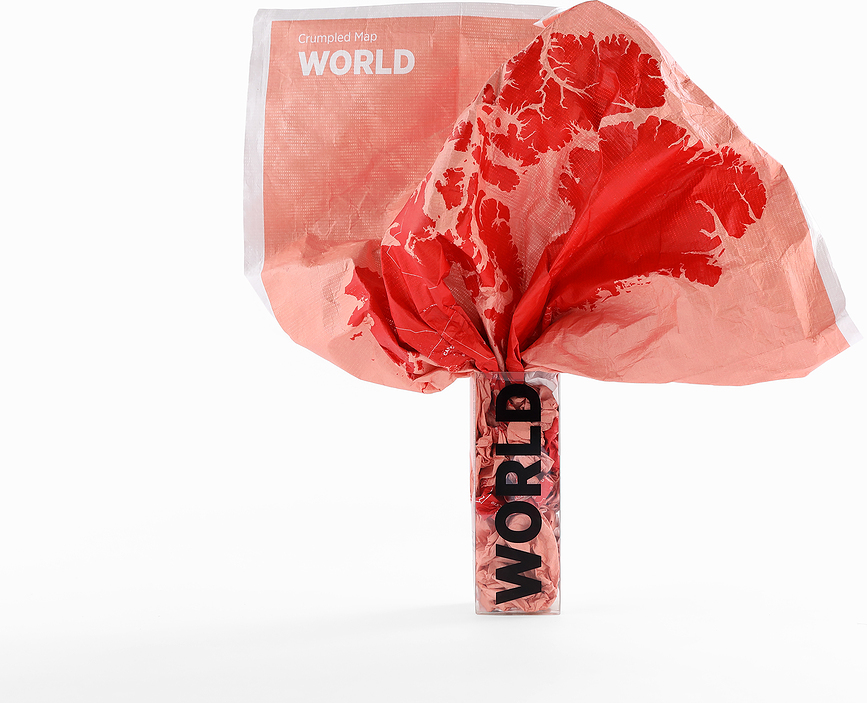 Crumpled World Carte, avec noms de pays